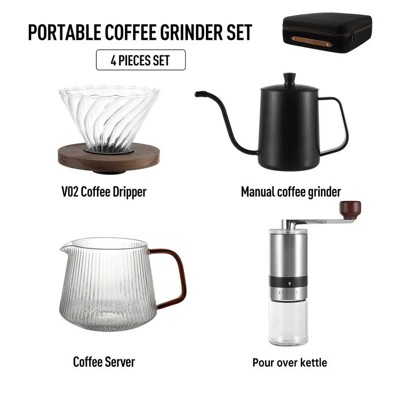 Portable Camping Manual Coffee Grinder Maker filter pot V600 Drip Pour Over Coffee Tea Sets With Travel Box Coffeeware Sets