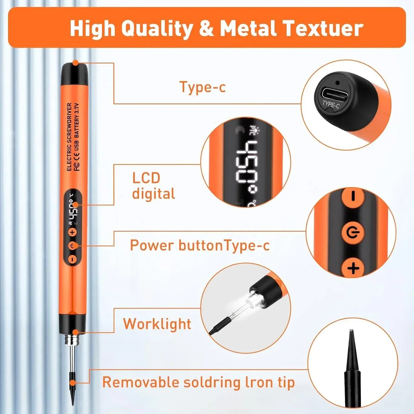 1000mAh USB LED Digital Electric Soldering Iron Kit Mini Cordless Adjustable Temperature 300-450℃ Smart Welding Solder Tool Ts