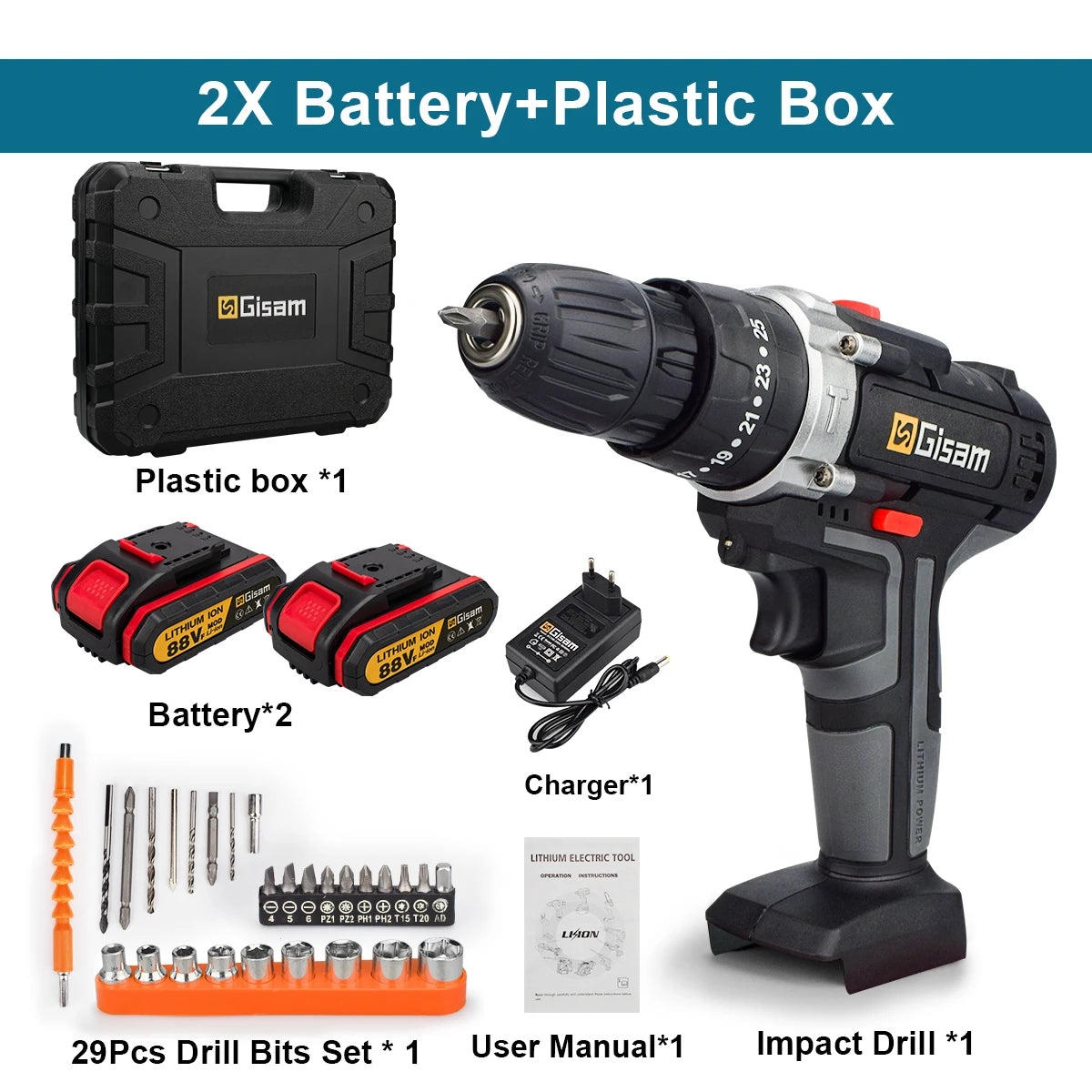 21V Cordless Impact Drill Electric Screwdriver Electric Hammer Drill Mini Wireless Hand Drill Lithium-Ion Battery Power Tools