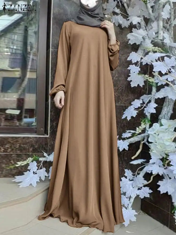 ZANZEA Women Fashion Tukey Abaya Robe 2023 Muslim Dress Long Sleeve Maxi Sundress Vestido Dubai Kaftan Islamic Clothing Oversize