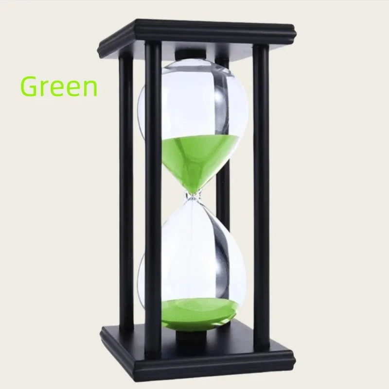 60 Minutes Wooden Black Frame Four Pillar Hourglass Children Do Homework Timer Creative Fall-Proof Sand Clock Home Decorations