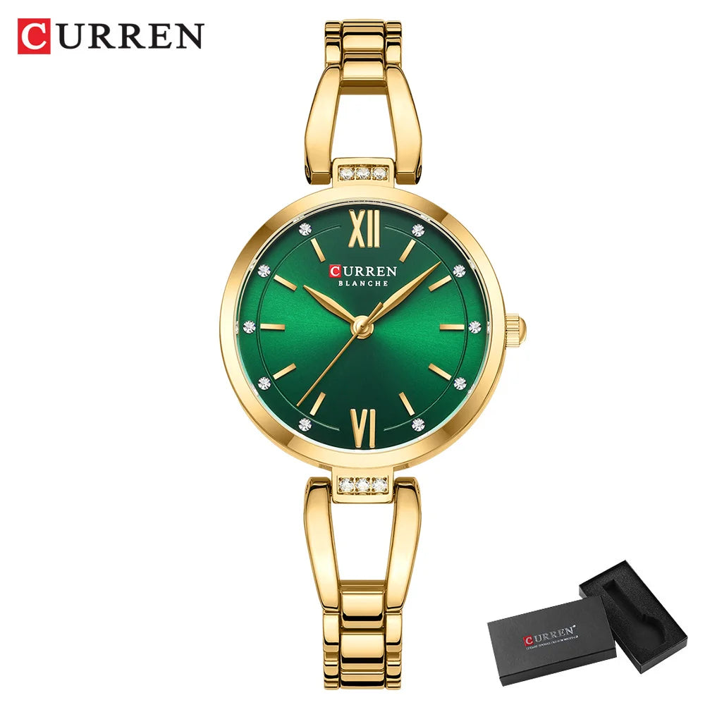 CURREN Luxury Hight Quality Quartz Watch Fashion Charming Rhinestones Stainless Steel Band Women's Wristwatches