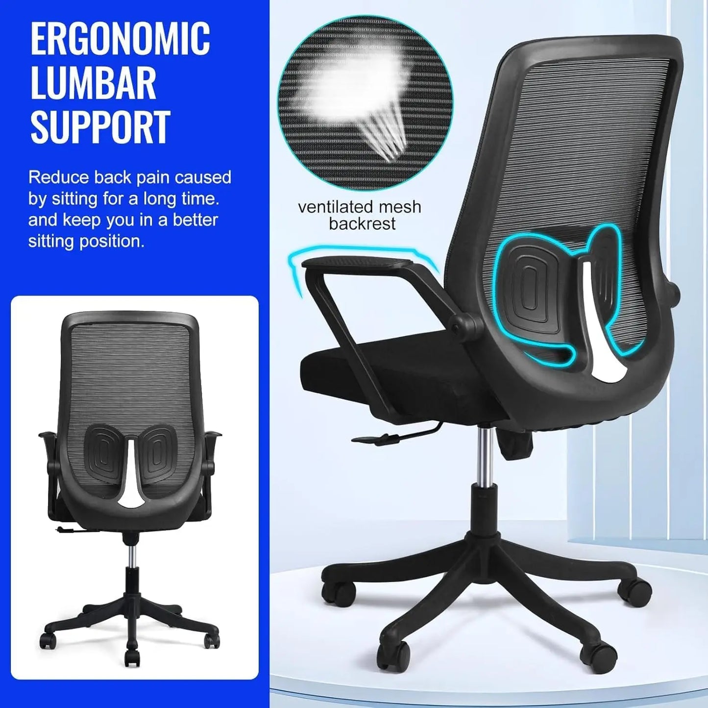 Upgrade Ergonomic Office Chair,Swivel Computer Desk Chair,High Back Mesh Mesh Breathable Desk Chair Lumbar Support,Black