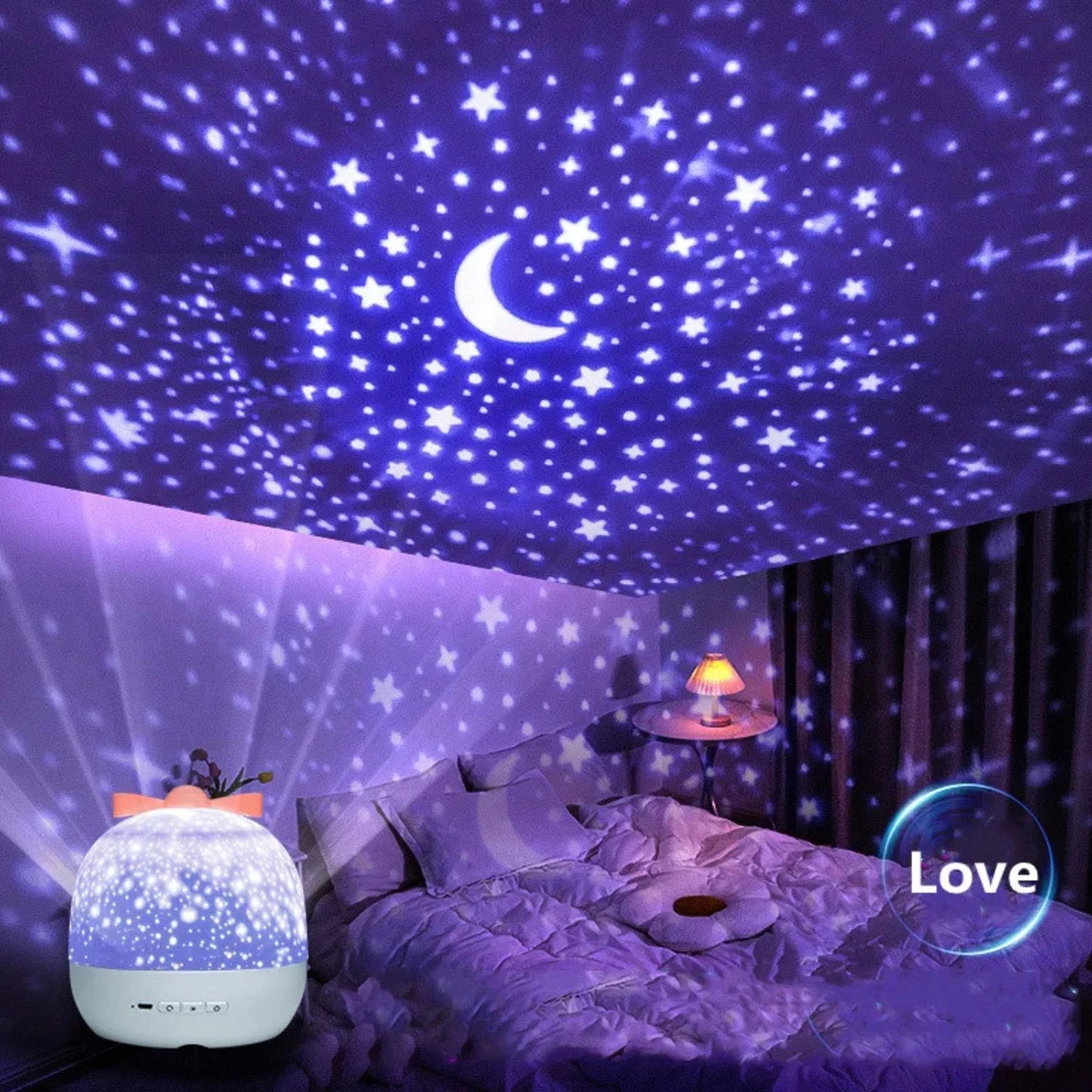 LED Remote Control Crown Starry Night Light Projection, Rotating Atmosphere Light with BT Speaker for Birthday Celebration and R