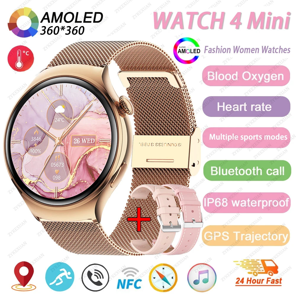 New For Huawei Mini 4 NFC Smart Watch Women Men GPS Tracker 1.27inch AMOLED Screen Health monitor Bluetooth Call Lady Smartwatch