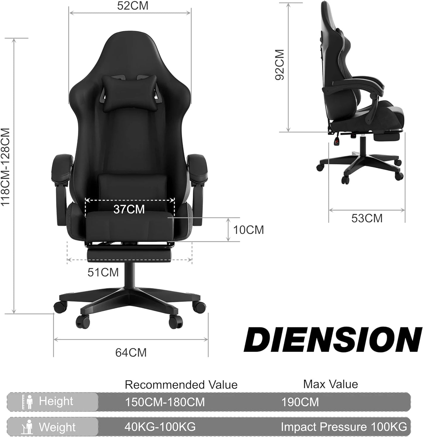 ﻿  Leather Office Gaming Chair with Ergonomic and Lumbar Support Retractable Footrests Silent Casters