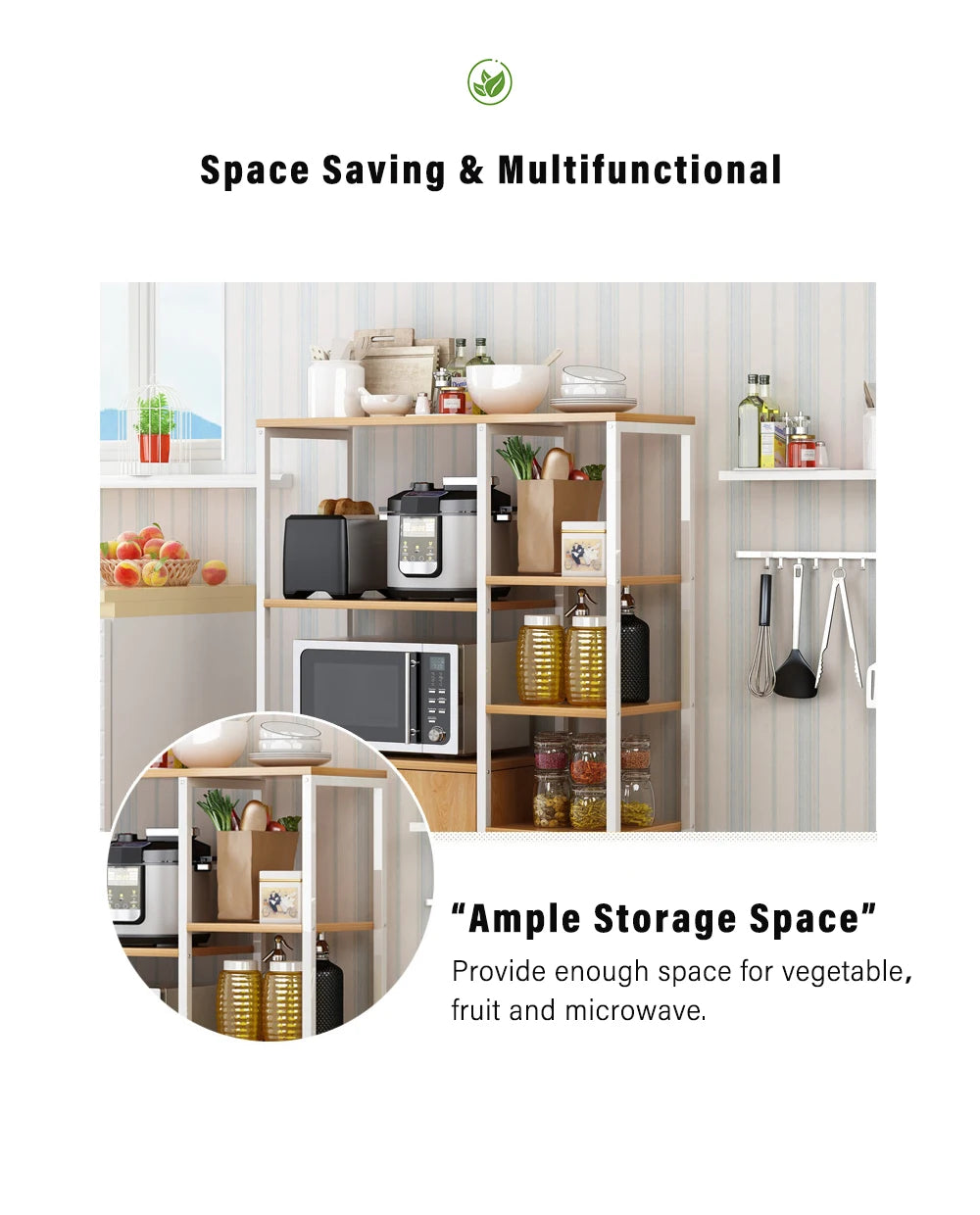 Floor Kitchen Storage Shelf Cabinet with Door Multi-layer For Condiment Microwave Oven Kitchen Accessories Tools Shelf Rack