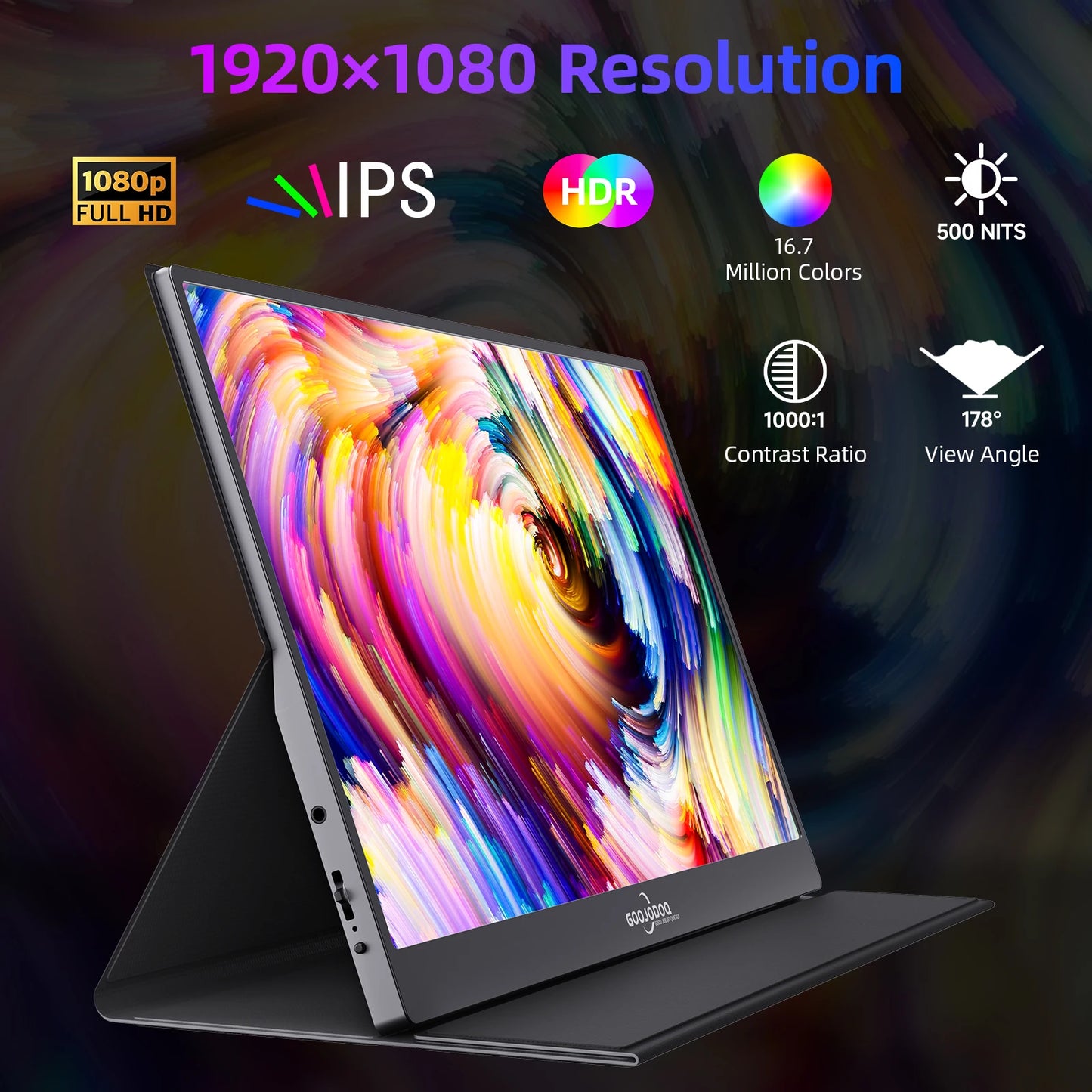 شاشة GOOJODOQ GJ20 المحمولة مقاس 15.6 بوصة IPS HDR 1920X1080 FHD للألعاب الخارجية لأجهزة الكمبيوتر المحمولة والهواتف وأجهزة Mac وXbox وPS5/PS4 وSwitch