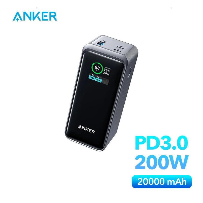 باور بانك Anker Prime 735 بسعة 20000 مللي أمبير في الساعة وشاحن محمول بقوة 200 وات و20 كيلو وات وبطارية احتياطية بسعة كبيرة 20000 مللي أمبير في الساعة