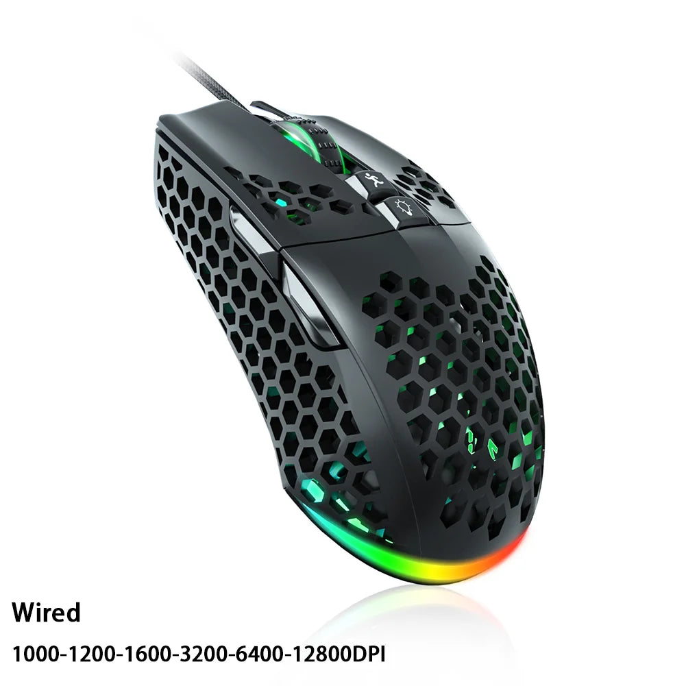 SOLAKAKA SM900 Wired Gaming Mouse with Honeycomb Shell 12800DPI 7 Programmable Buttons Custom Macro Ergonomic Computer Mouse