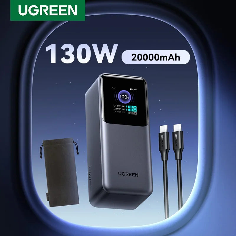 باور بانك UGREEN Nexode 130 وات 20000 مللي أمبير في الساعة محمول PD بطارية خارجية باور بانك لأجهزة الكمبيوتر المحمولة والدفتر والشحن السريع