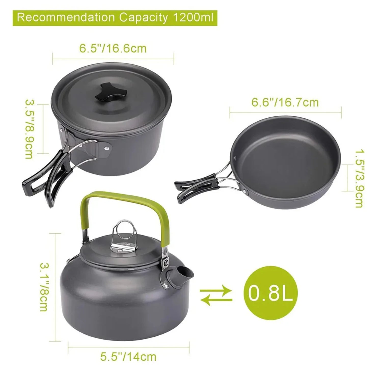 Portable Outdoor Aluminum Cooking Kit Set for 2-8 People - Camping Cookware Pan, Pot, Kettle, and Bowl - BBQ Picnic Hiking Table