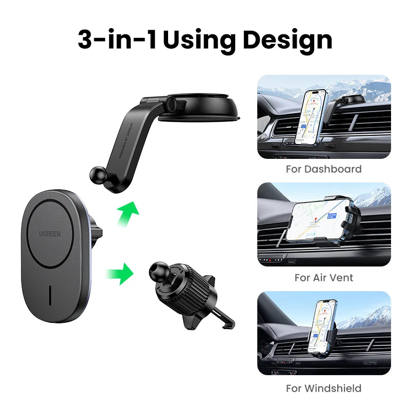 UGREEN Magnetic Car Phone Holder Stand Wireless Charger For iPhone 16 15 14 13 12 Pro Max Charging for Magsafe Car Charger 7.5W