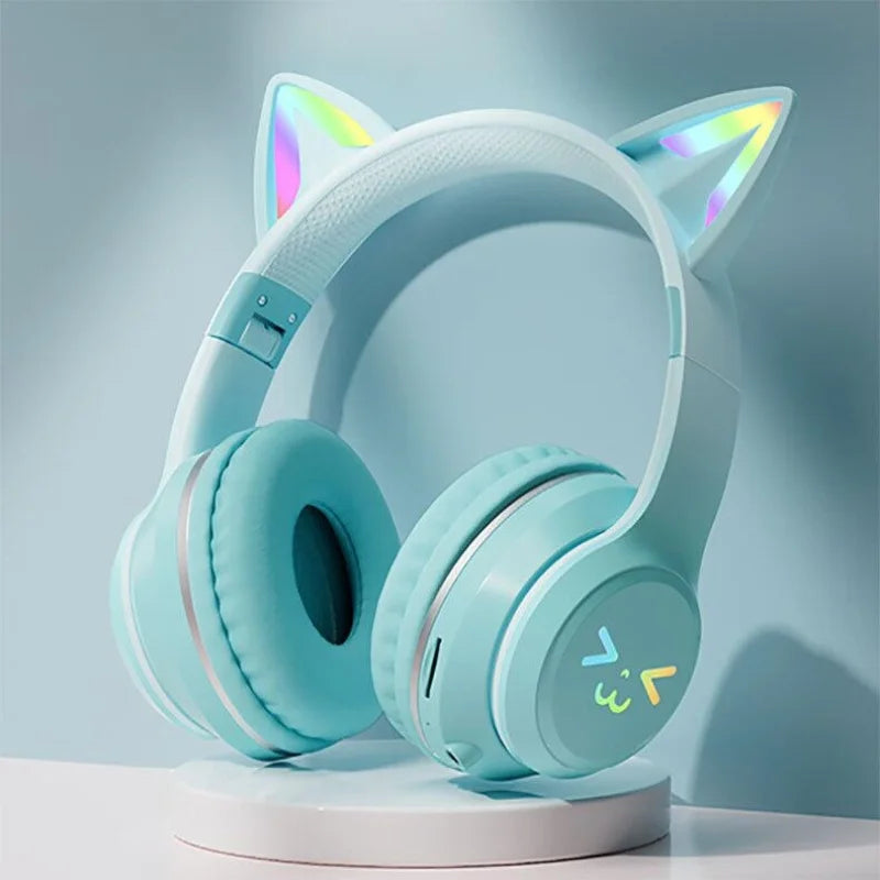 RGB Glow Portable Headphones Blutooth Controllable Light Cat Ear Noise Reduction Wireless Headphone Bluetooth Earphones Pc Gamer