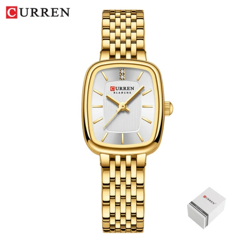 CURREN 9093 Fashion Quartz Women Watch Simple Elegant Square Dial Gold Stainless Steel Strap Waterproof Leisure Business Watches