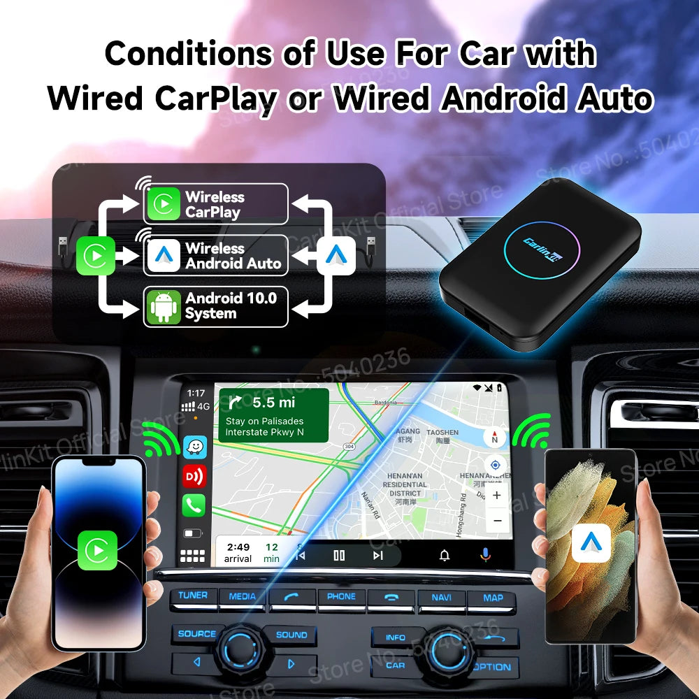 CarlinKit Android TV Box Wireless Android Auto Adapter Carplay AI Box Built-in Play Store For Youtube Netflix Fast Auto Connect