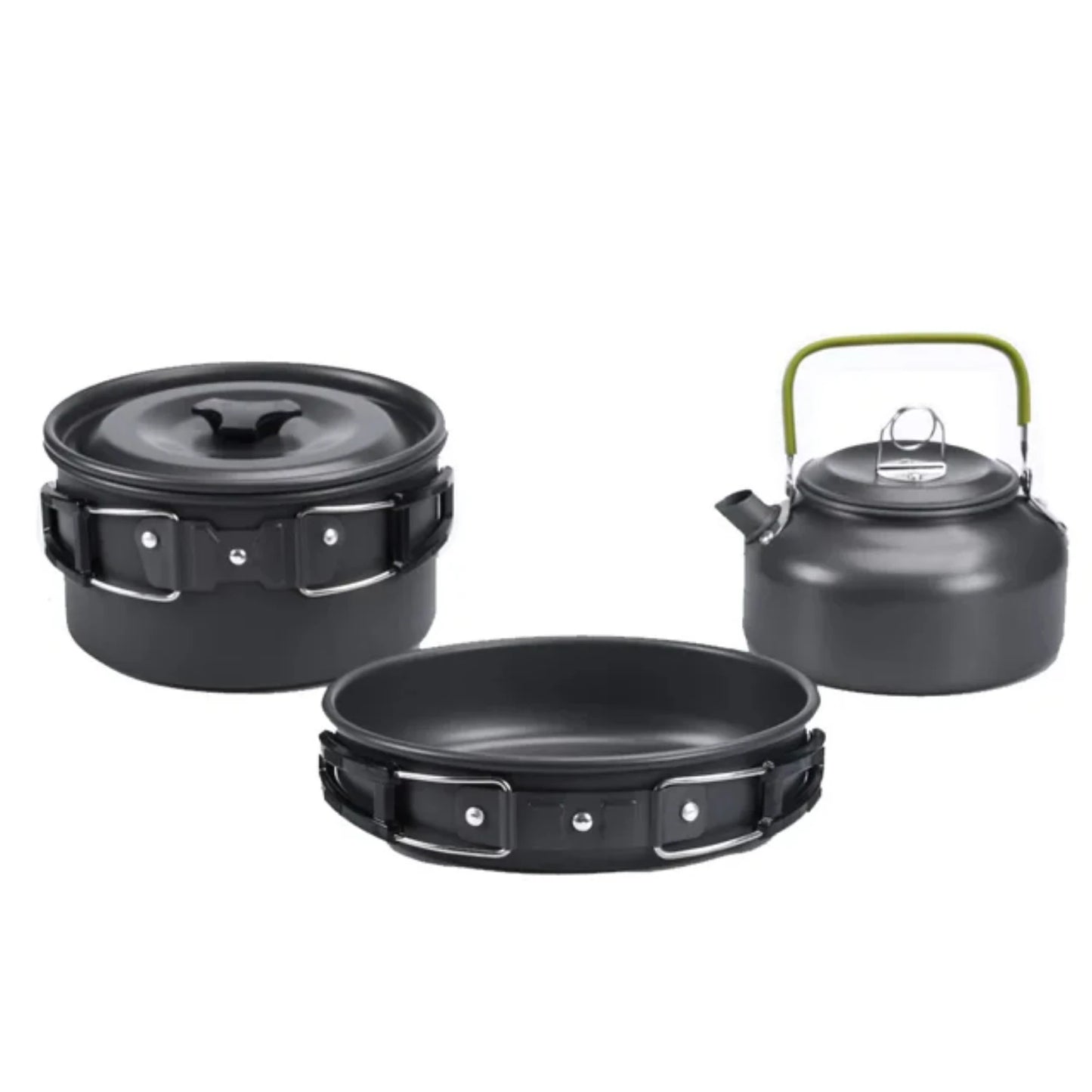 Portable Aluminum Camping Cookware Set for 2-8 People - Lightweight Outdoor Tableware Cookset with Pan, Bowl, Kettle, and Pot -