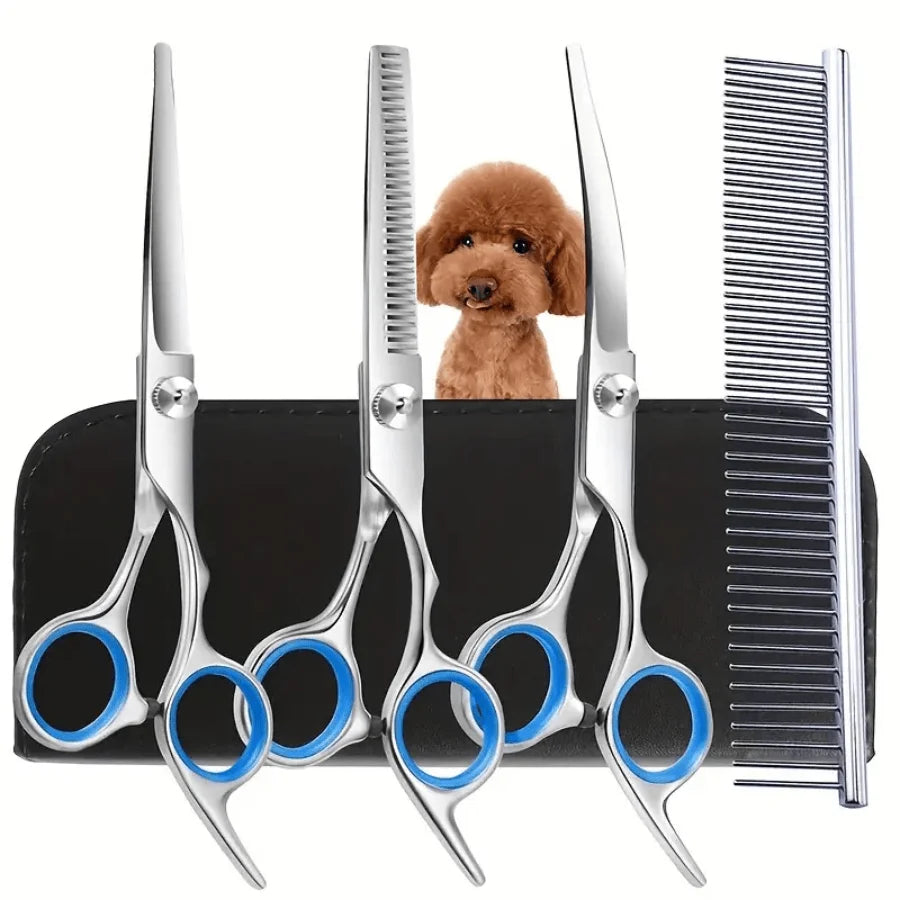 Dog Grooming Scissors Kit Professional Pet Cleaning And Grooming Tool Set- Safety Round Tip Stainless Steel hair scissors