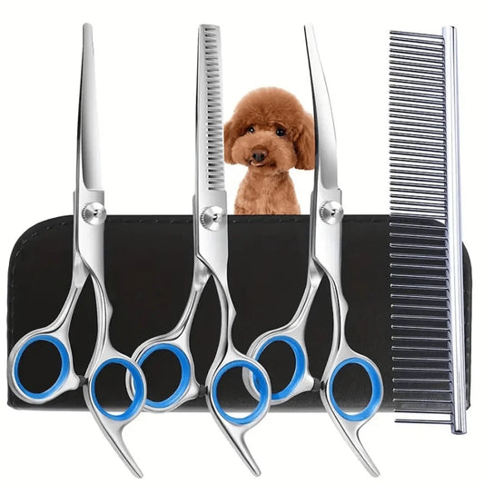 Dog Grooming Scissors Kit Professional Pet Cleaning And Grooming Tool Set- Safety Round Tip Stainless Steel hair scissors