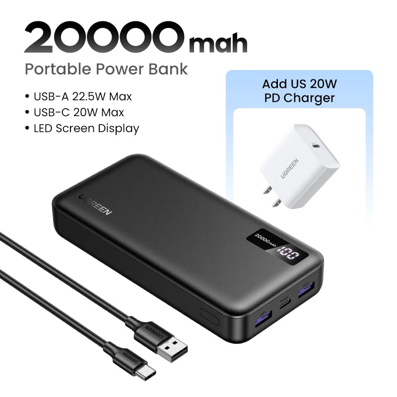 UGREEN 22.5W Power Bank Fast Charge 10000mAh Portable PowerBank for iPhone 15 Pro Max Xiaomi Huawei Phone External Battery PD20W