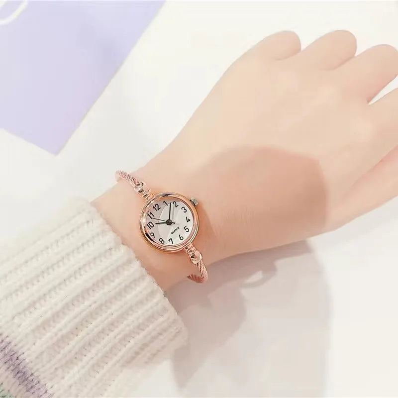 YIKAZE Small Gold Bangle Bracelet Luxury Watch Stainless Steel Retro Ladies Quartz Wristwatch Fashion Casual Thin Chain Watches