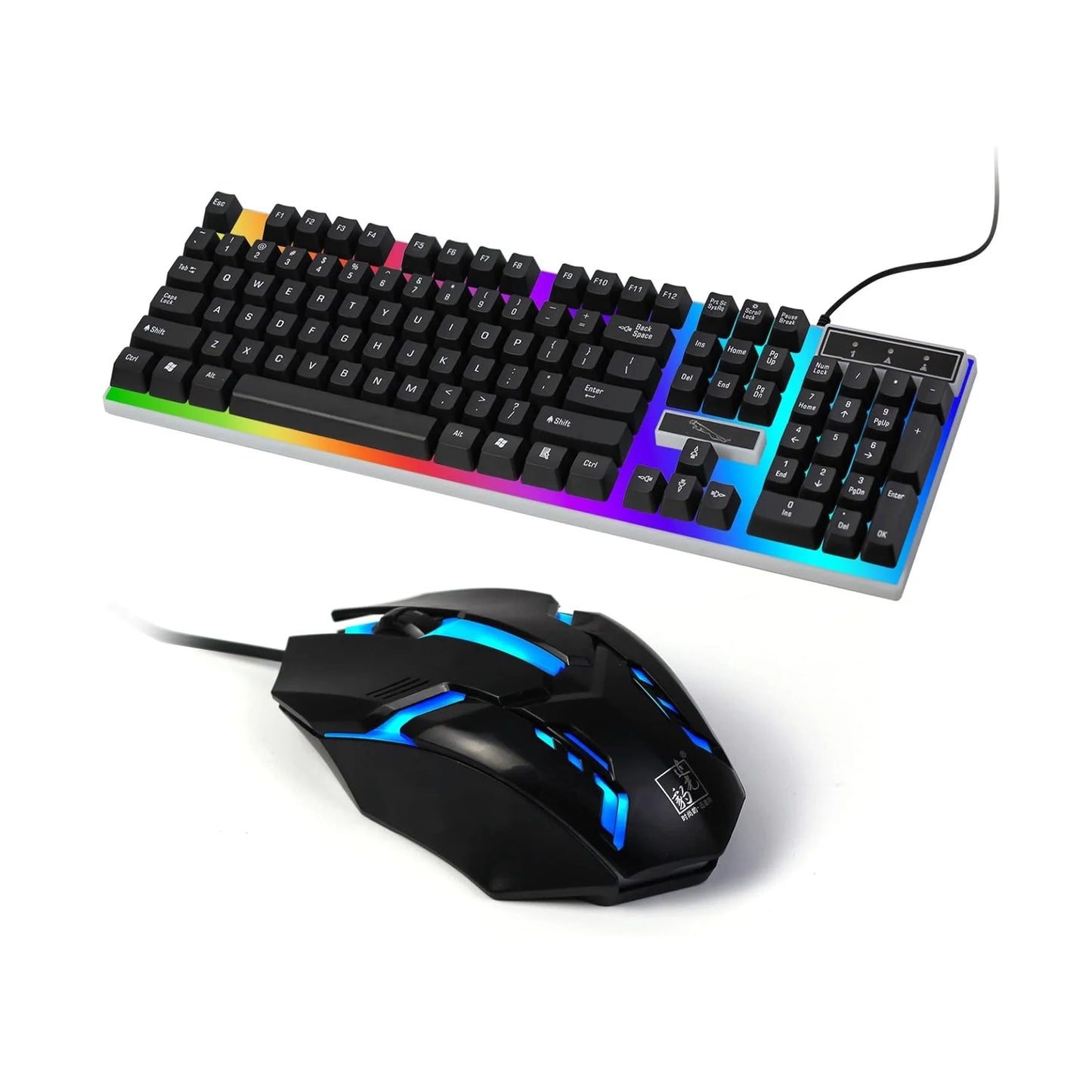 Computer Gaming Keyboard and Mouse Combo , Polychromatic LED Lights,Mechanical wired USB Working Keyboard Mouse Set(Black)