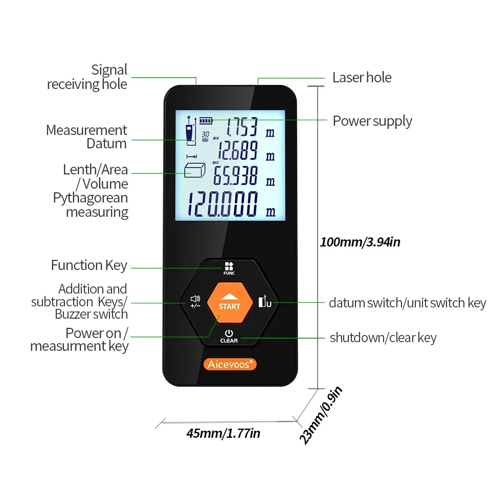 جهاز قياس المسافات الرقمي Aicevoos Green Light Laser Rangemometer 50M70M100M120M بشعاع ليزر أخضر شريط قياس ليزر Trena Roulette