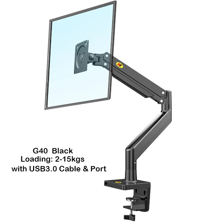 NB G40 G45 Gas Spring Arm 22-40 inch Curved Arc Screen Desktop Monitor Holder 360 Rotate 3-15kgs Monitor Mount Arm with USB 3.0