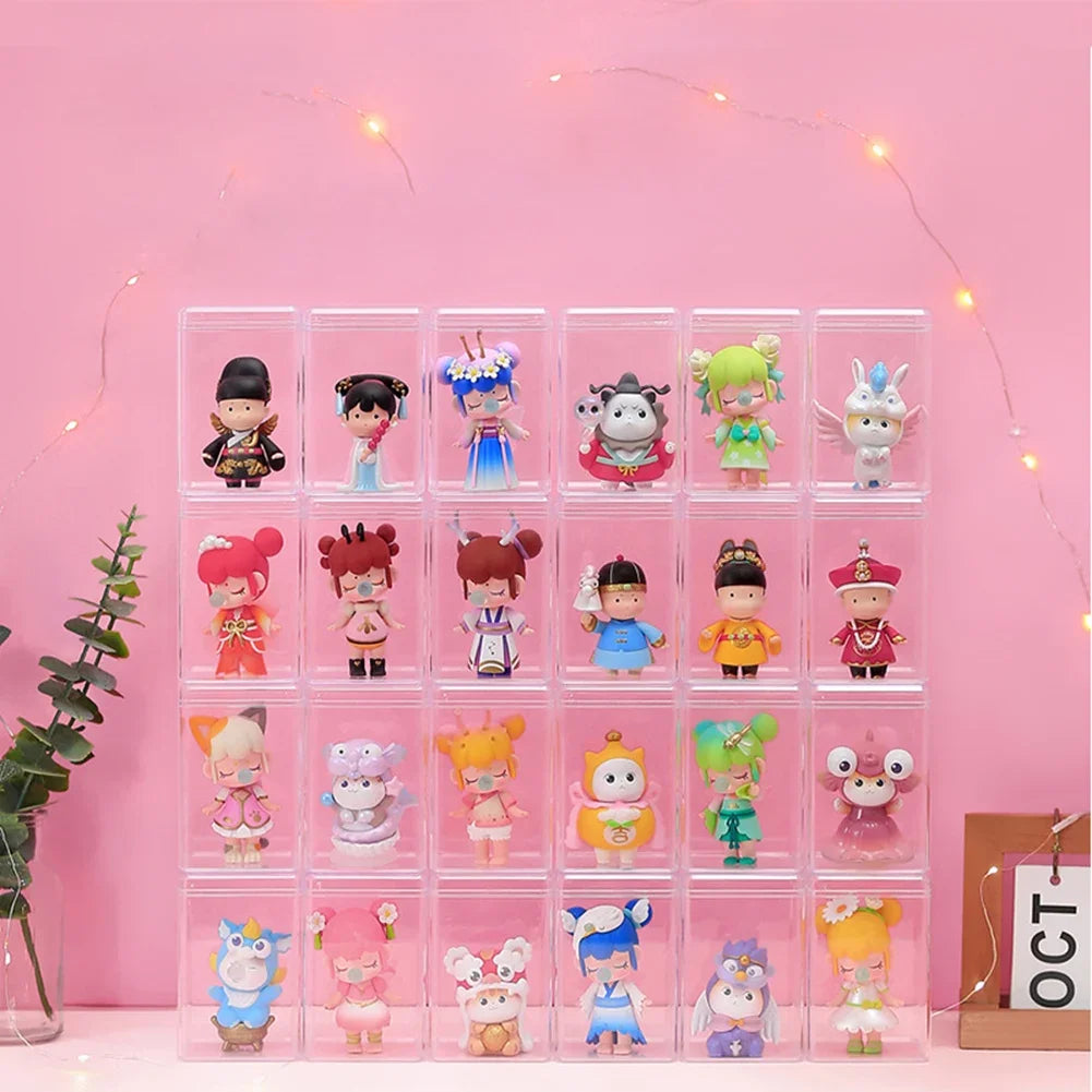 Figurines Display Case Stackable Clear Figurine Protection Box Free Standing Figures Collectible Organizer for Desktop Storage