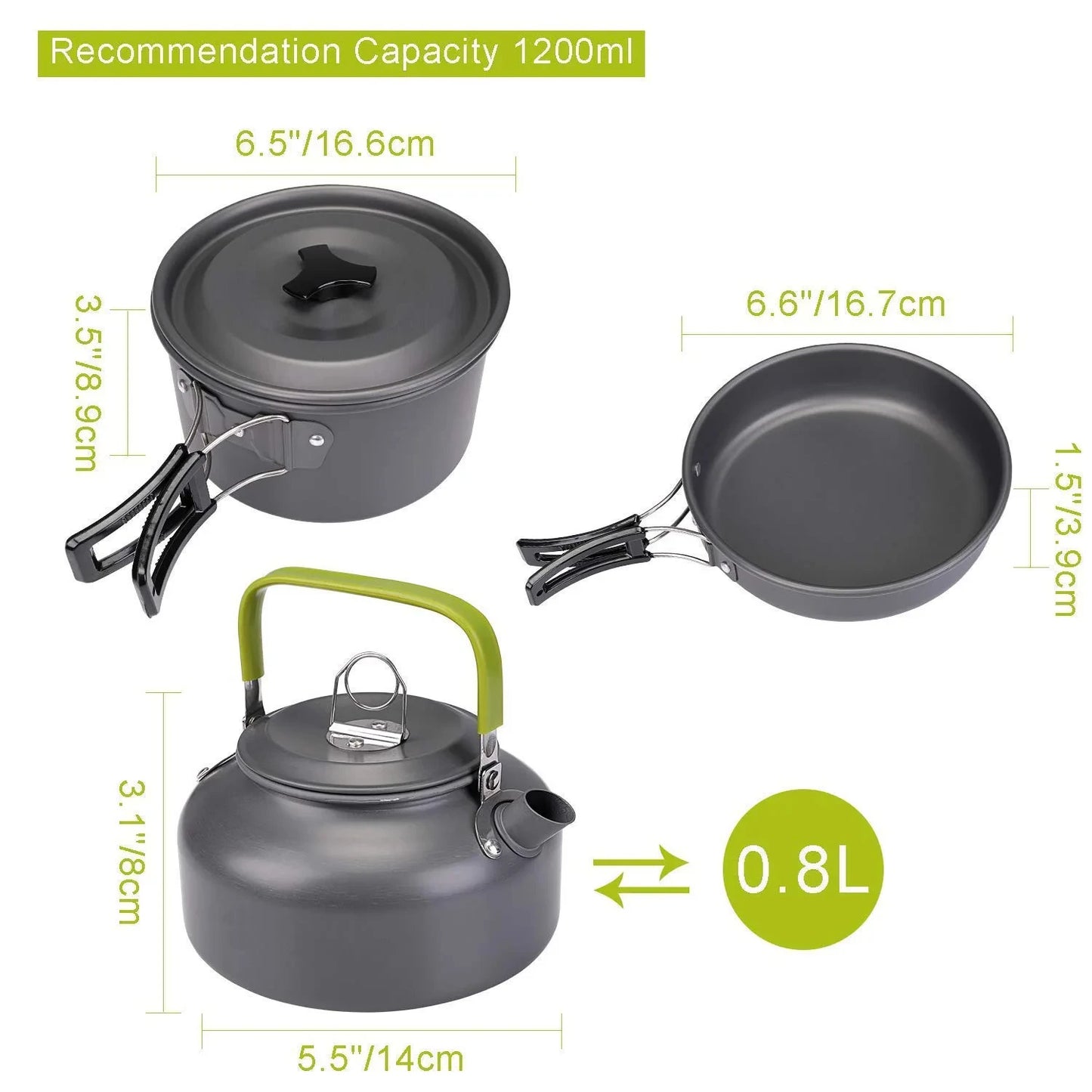 Portable Aluminum Camping Cookware Set for 2-8 People - Lightweight Outdoor Tableware Cookset with Pan, Bowl, Kettle, and Pot -