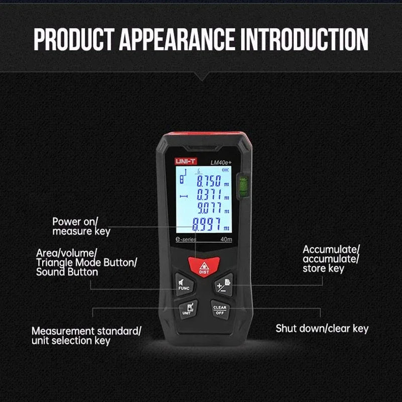 UNI-T LM40e+ LM60e+ جهاز قياس المسافات بالليزر، شريط قياس ليزر، مسطرة إلكترونية، جهاز قياس المسافات، حوض سباحة، TDS Ph