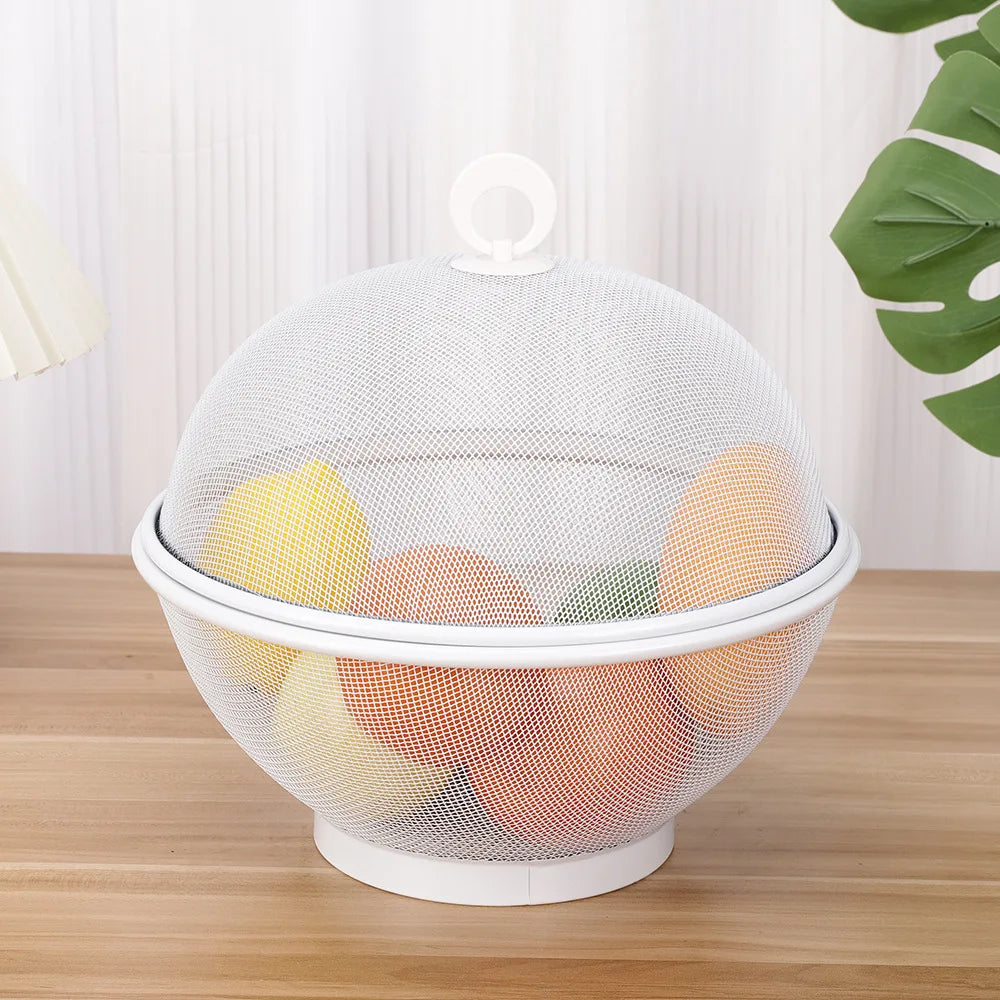 Iron Basket Anti-Mosquito Mesh Fruit Vegetable Basket Kitchen Drain Basket Vegetables Fruit Holder Portable Outdoor Picnic Use