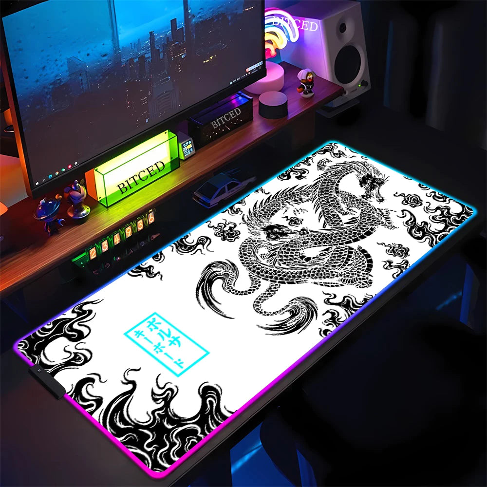 XXL RGB Gaming Mouse Pad New Dragon Cool Desk Mat HD Gamer Luminescence Large LED Light Micepad PC Computer Carpet with Backlit