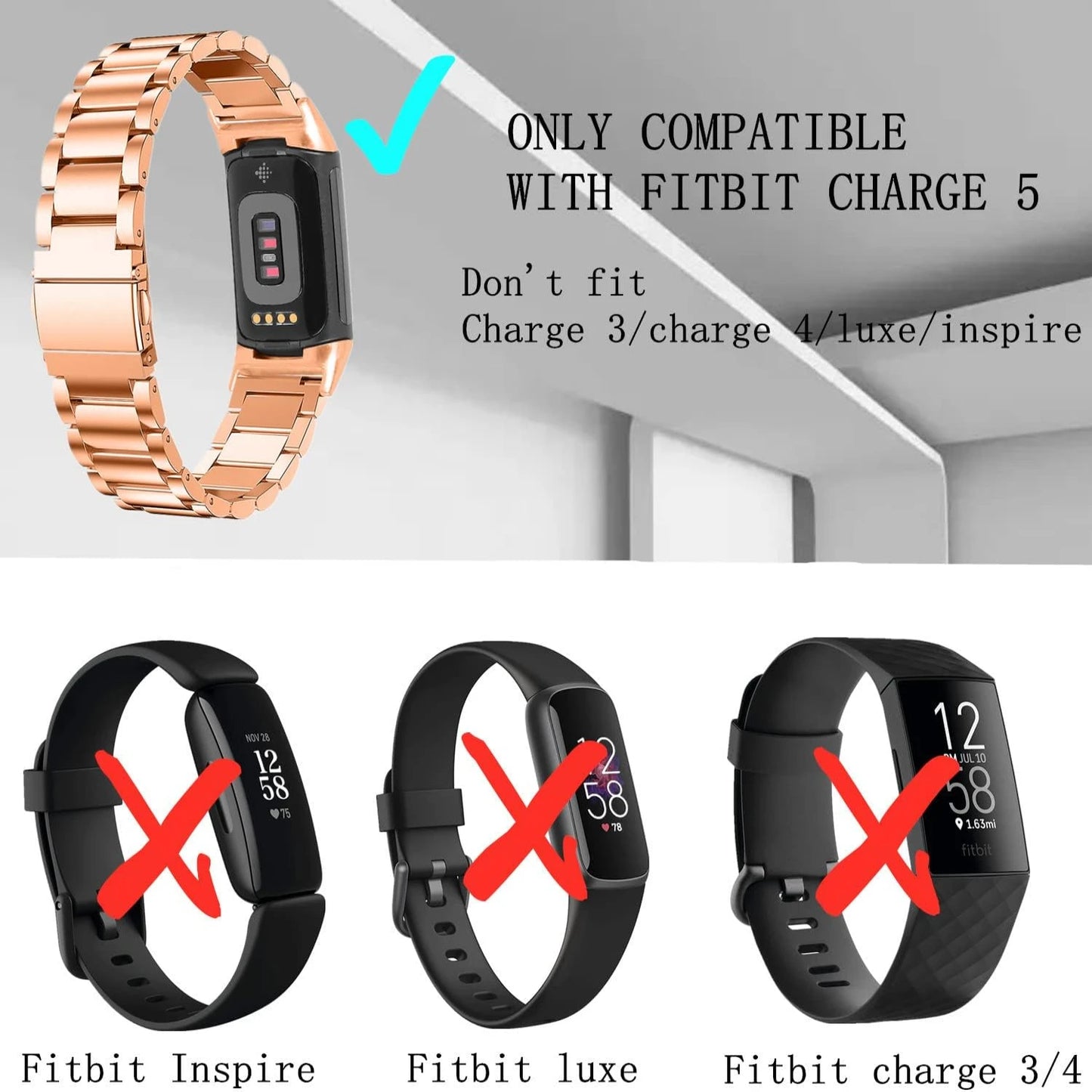 Elegant, Stylish, and Durable Stainless Steel Charge 5 Bands - Comfortable and Fashionable Accessories for Women and Men - Large