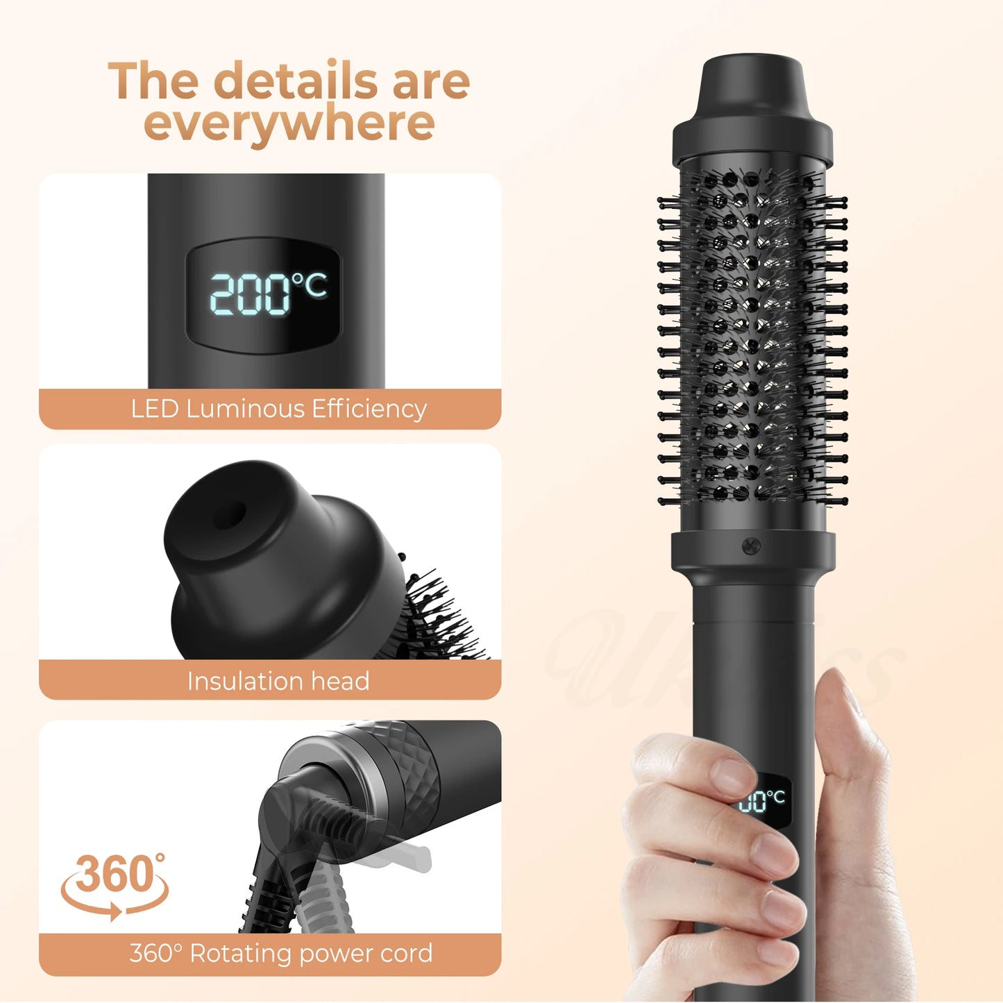 1.5 inch Heated Curling Brush Ceramic Hair Curler Styler Curling Comb Volumizing Brush Heated Curling Iron Thermal Brush