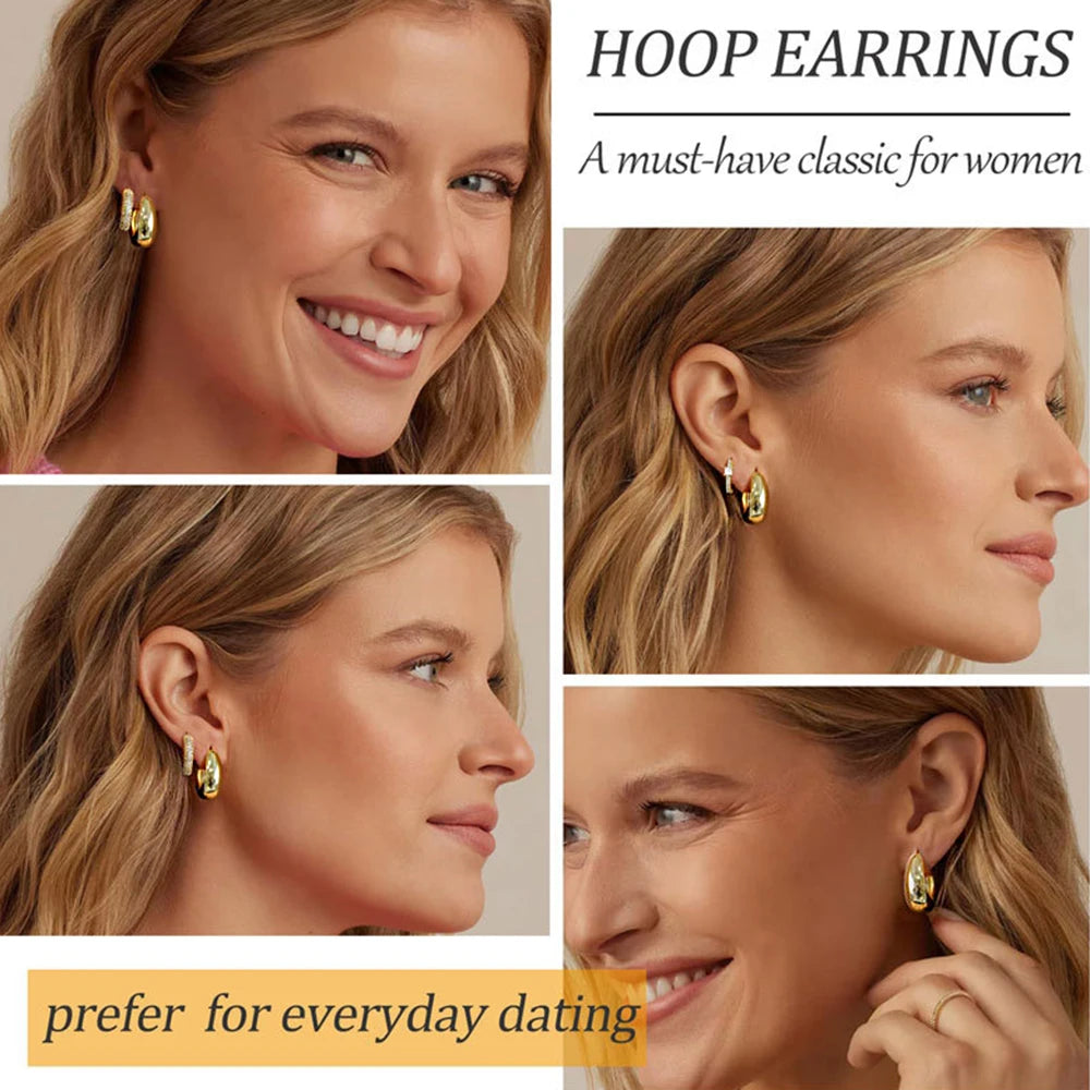 14K Gold Plated Copper Earrings Set Hypoallergenic Dainty Gold Hoop Earrings for Women Trendy Earring Stacks for Sensitive Ears