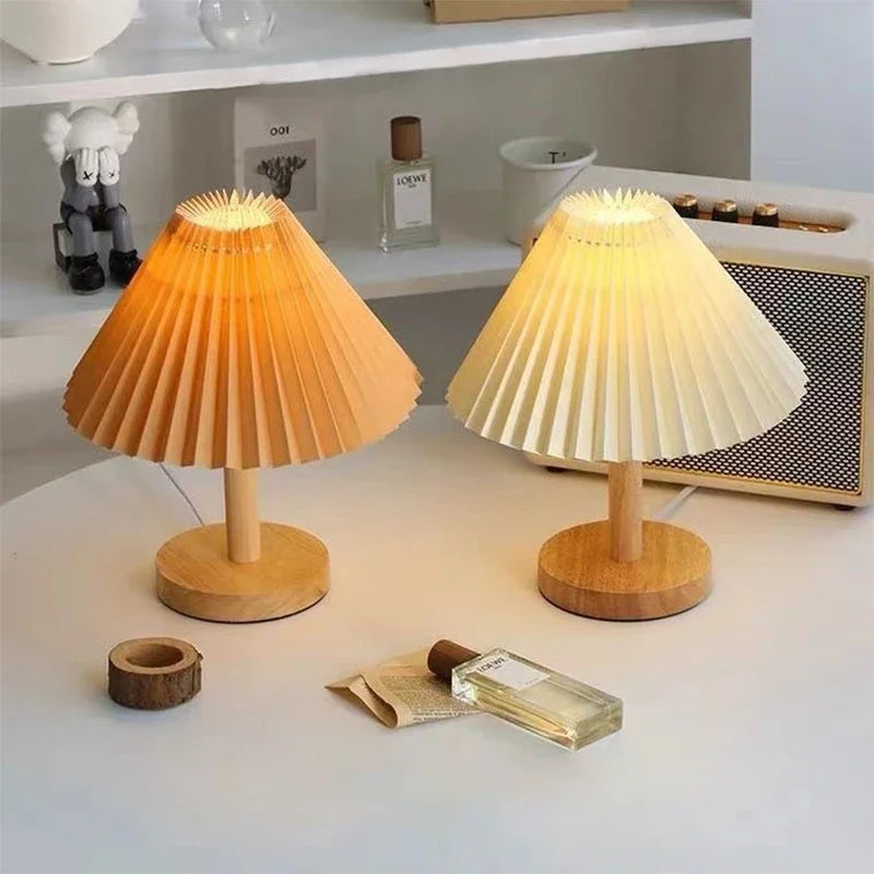 Nordic Pleated Table Lamp DIY Foldable 5V USB 220V Art Atmosphere Bedroom Bedside Night Light Home Decorate Rechargeable light