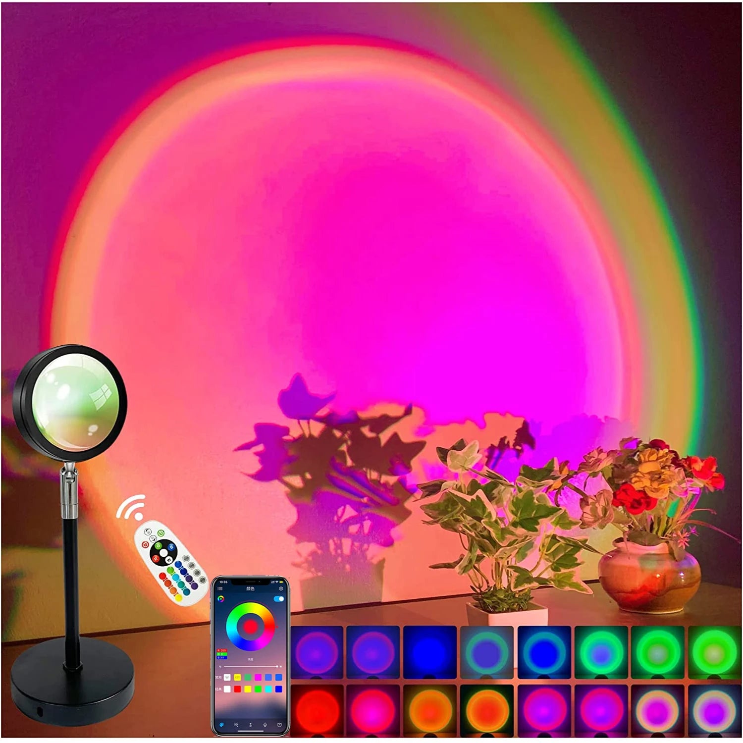 Smart Bluetooth Night Light Rainbow Sunset Projector Lamp   Coffe shop Background Wall Decoration Atmosphere Table Lamp Light