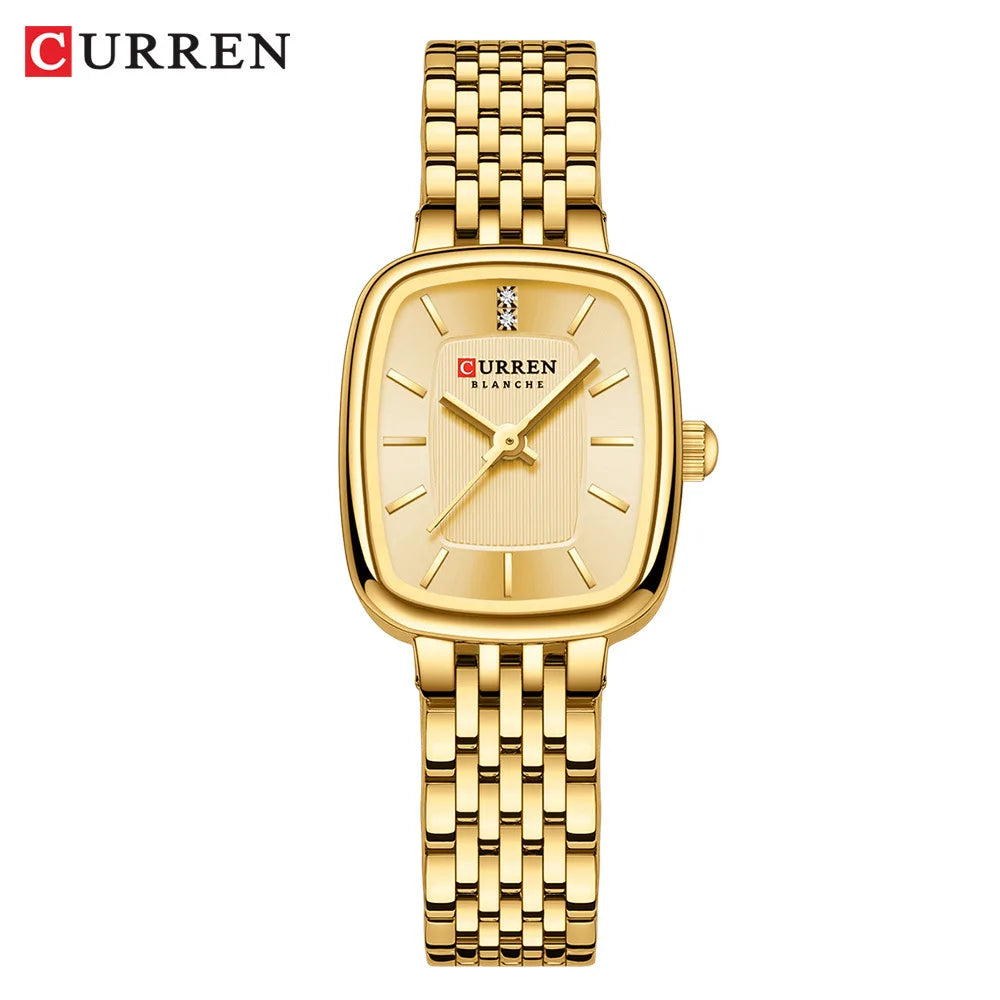 CURREN 9093 Fashion Quartz Women Watch Simple Elegant Square Dial Gold Stainless Steel Strap Waterproof Leisure Business Watches