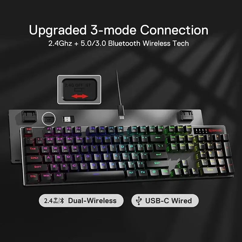 Redragon K556 PRO Upgraded Wireless RGB Gaming BT/2.4Ghz Tri-Mode Mechanical Hot-Swap Linear Quiet Red Switch Keyboard