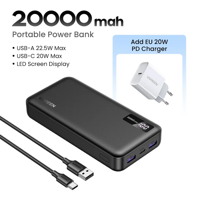 UGREEN 22.5W Power Bank Fast Charge 10000mAh Portable PowerBank for iPhone 15 Pro Max Xiaomi Huawei Phone External Battery PD20W