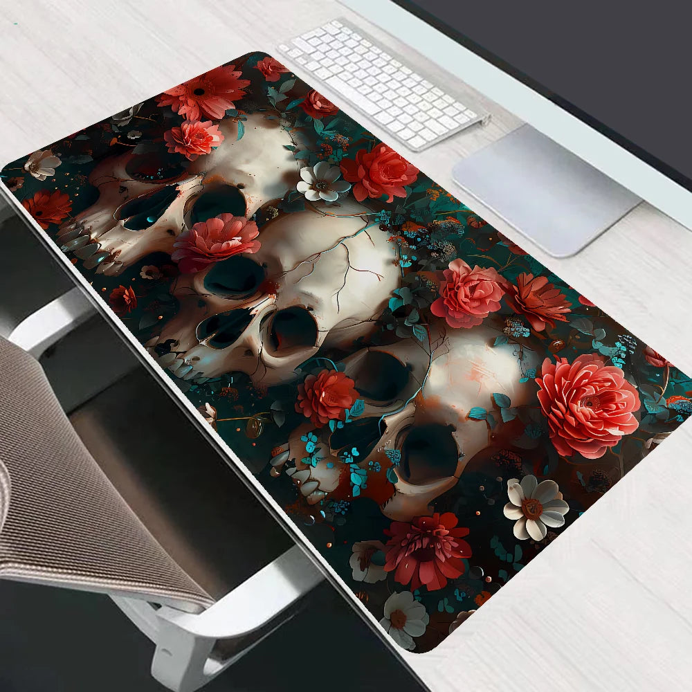 سجادة مكتبية من تصميم MACABRE SKULL AND FLOWERS، لوحة ماوس كبيرة الحجم 900 × 400، أجهزة كمبيوتر سطح المكتب لألعاب الكمبيوتر، ملحقات لوحة الماوس