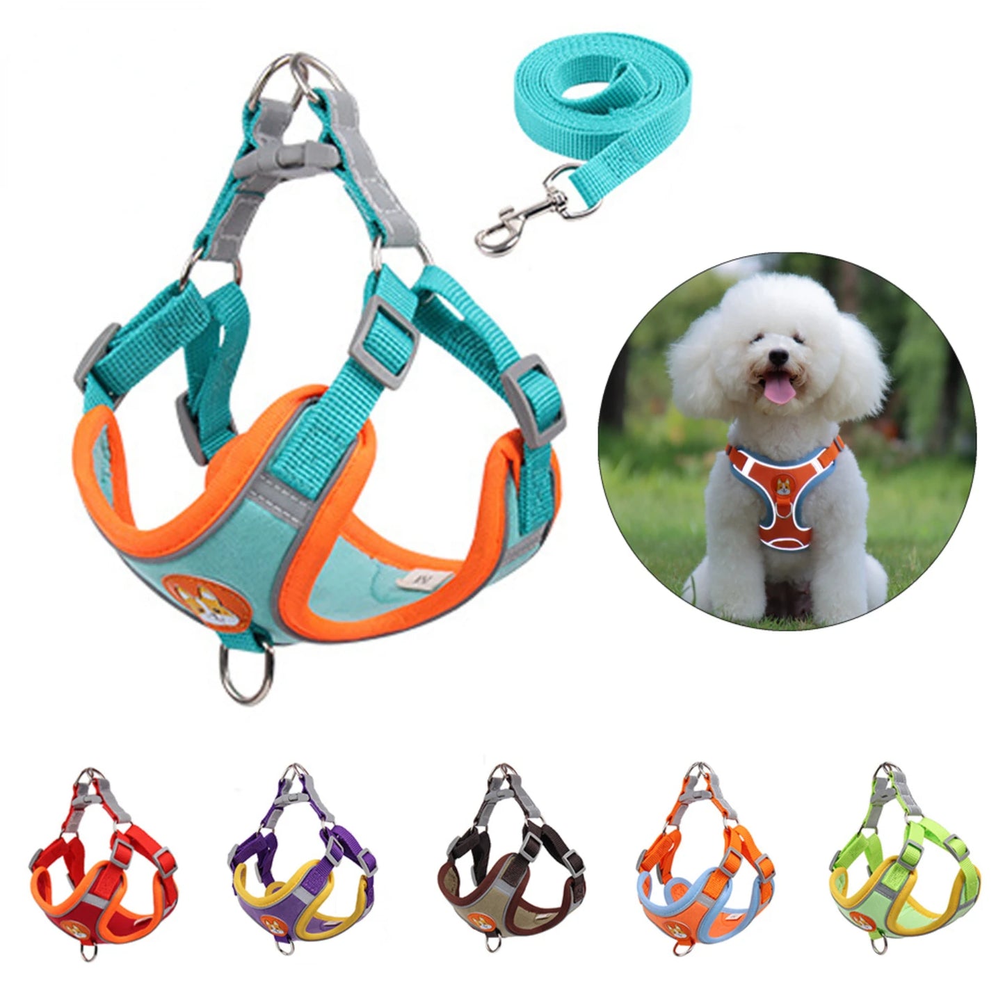 Dog Harness with 1.5m Traction Leash Set  Pull Dog Vest Strap Adjustable Reflective Breathable Harness  Dogs Puppy and Cats Cats