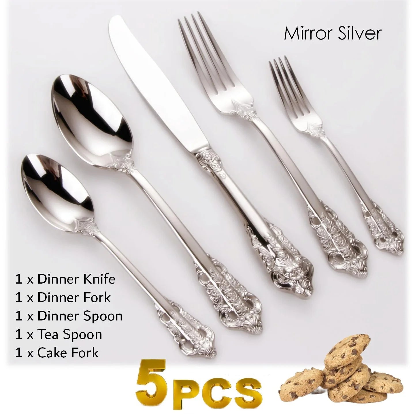 Gorgeous Gold-Plated Cutlery Set 5/10/15/20/25/30 PCS Luxury Stainless Steel Flatware Set Baroque Hollow Handle Dinner Knife