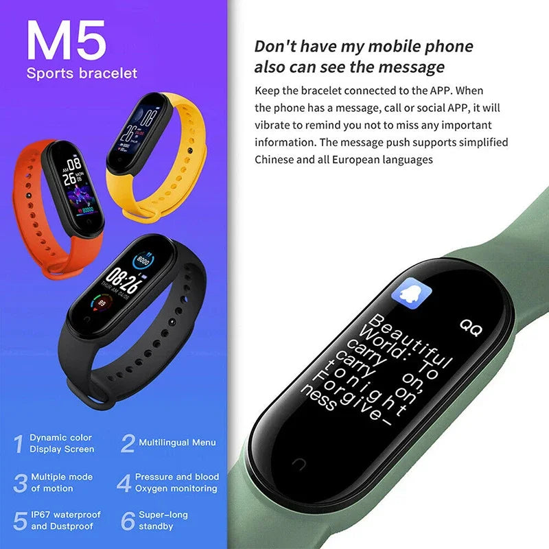 M5 Fitness Smart Watch Band Heart Rate Blood Pressure Sport Smartwatch for IOS Step counter Podometro cuenta pasos Pedometer