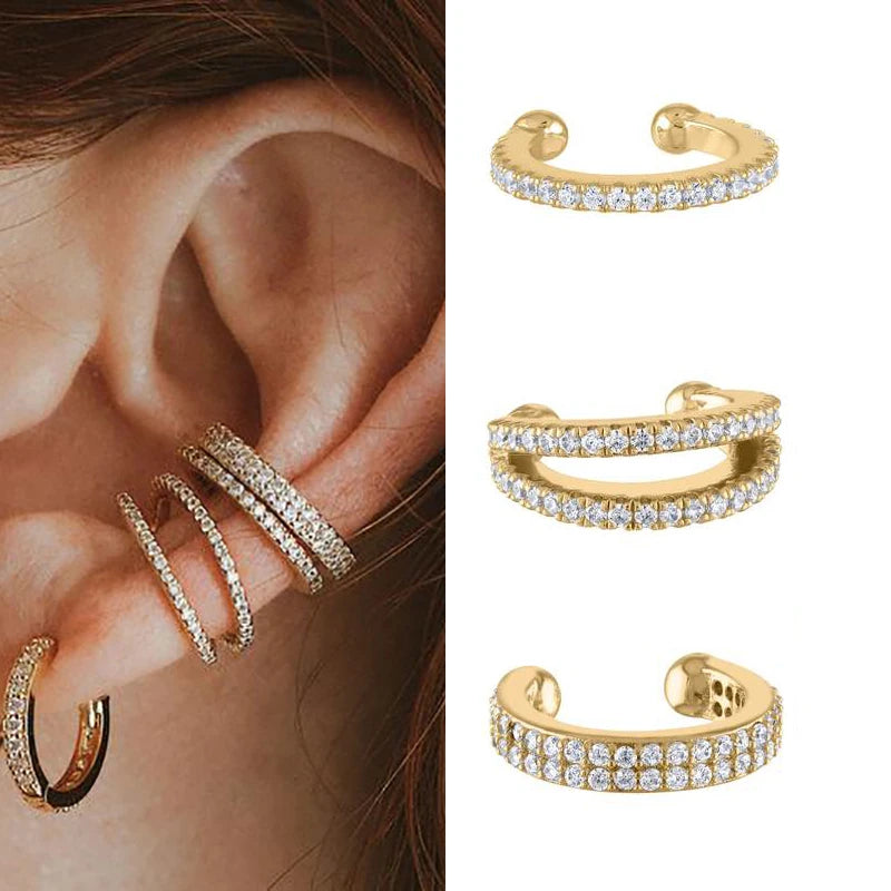 CRMYA Luxury Gold Silver Filled Clip Earring For Women Full CZ Zircon Big Circle Men's Ear Cuff Jewelry Clip On Ear Wholesale